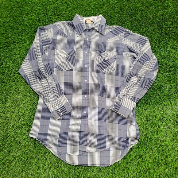 Vintage 80s Holt Shadow Pearl-Snap Shirt L 21x31 Long-Tails - Picture 1 of 11